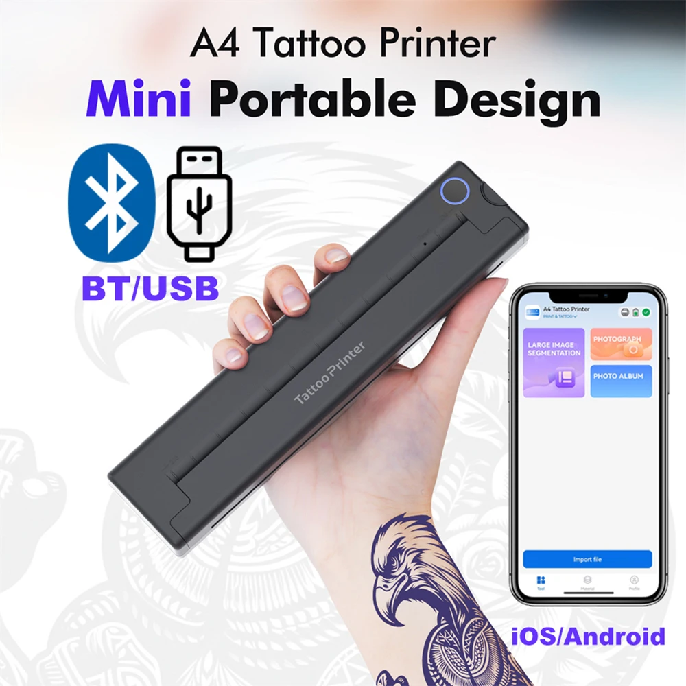 A4 Tattoo Printer Bluetooth Wireless Thermal Copier Mini Quick Tattoo Transfer Printer Thermal Tattoo Machine For Tattoos Making