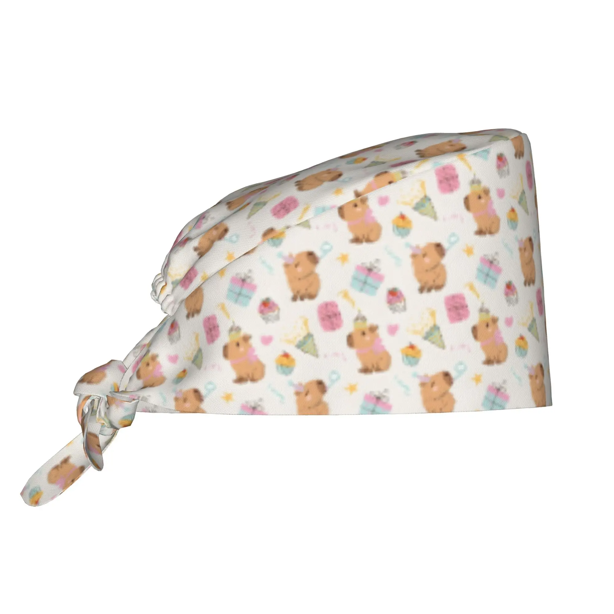 Funny Colourful Creative Capybara Printed  Working Hat Women Men  Surgical Hat Scrub Nursing Doctor Surgeon Cap for Dentist