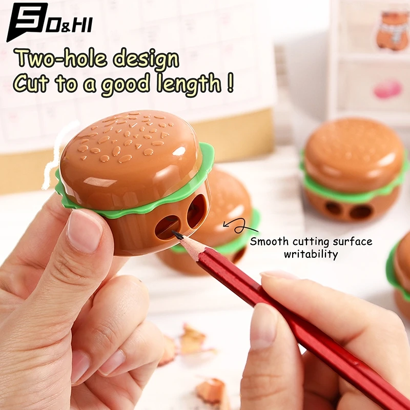 1Pc Creative Cartoon Hamburger Shape Pencil Sharpeners Double Holes Pencil Cutting Tools School Supplies StudentStationery Gifts