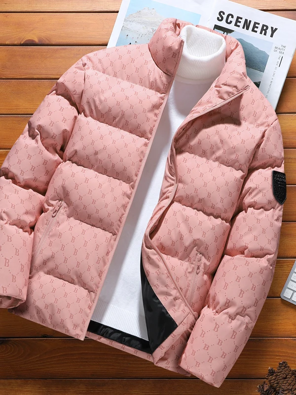 الرجال القطن Jaet الخريف الشتاء لون نقي الوقوف طوق سليم صالح ملابس خارجية Faionable للأزواج B كلمة معطف القطن #4