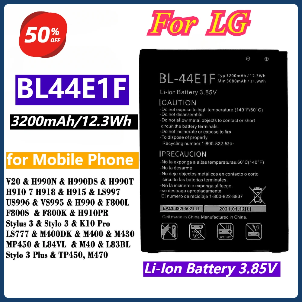 New 3200 mAh BL44E1F Battery for LG V20 Replacement Mobile Phone H915 H910 H990 Big Capacity USB-C Cable