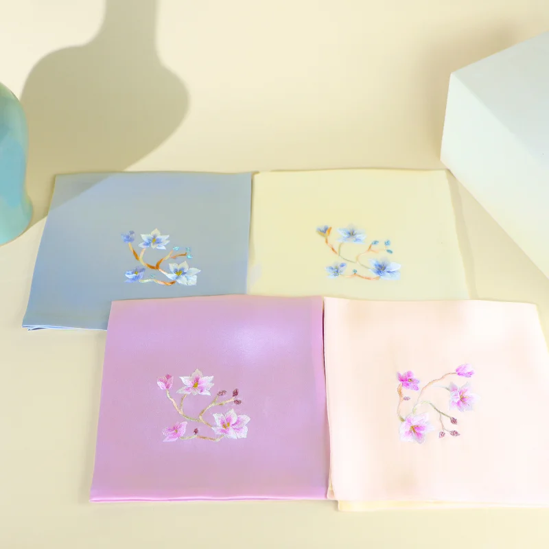 Hand-embroidered Handkerchiefs of Silk, Small Squares of Mulberry Silk and Embroidered Handkerchiefs