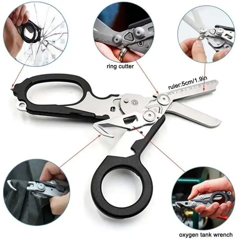 

Portable 6-in-1 Multifunction Tactical Folding Scissors Stainless Steel Outdoor Survival Tool First Aid Raptor Tactical Scissors