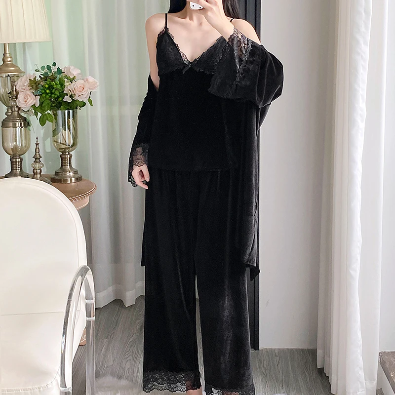 

Комплекты пижам Emo для женщин: шелковые брюки, домашняя одежда с длинным рукавом, воротником, длиной до щиколотки, осенне-зимние, элегантные, классические, формальные, унисекс