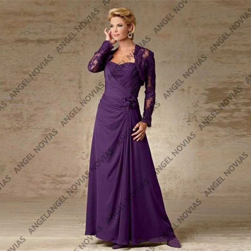 

Customized Plus Size Purple Mother of the Bride Dresses with Jacket Wedding Party Dress Vestidos Casamento Mae Noiva luxo