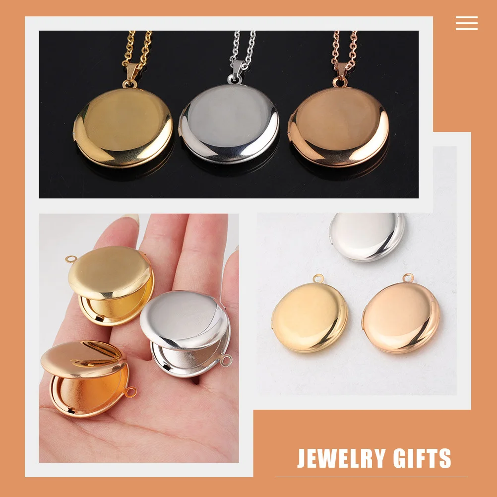 10Pcs Round Photo Frame Necklace Lockets Stainless Steel DIY Necklace Pendants Versatile Jewelry Gifts Neck Chain Pendants