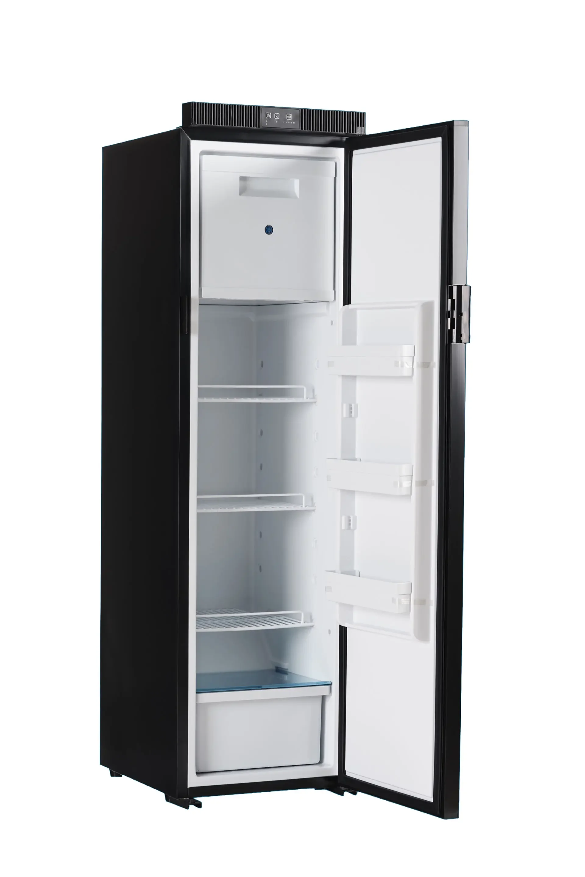 

Тонкий холодильник для автофургонов и лодок 150 л, 12 В, автомобильный холодильник-морозильник для караванов, двойное питание AC/DC, 12-вольтовый холодильник для фургонов