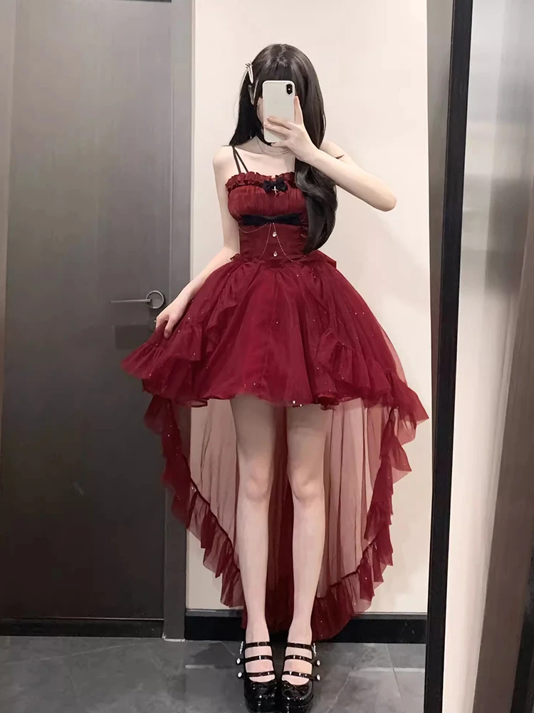 Red Light Formal Dress Lolita Cute Thin and Glittering Trailing Pettiskirt