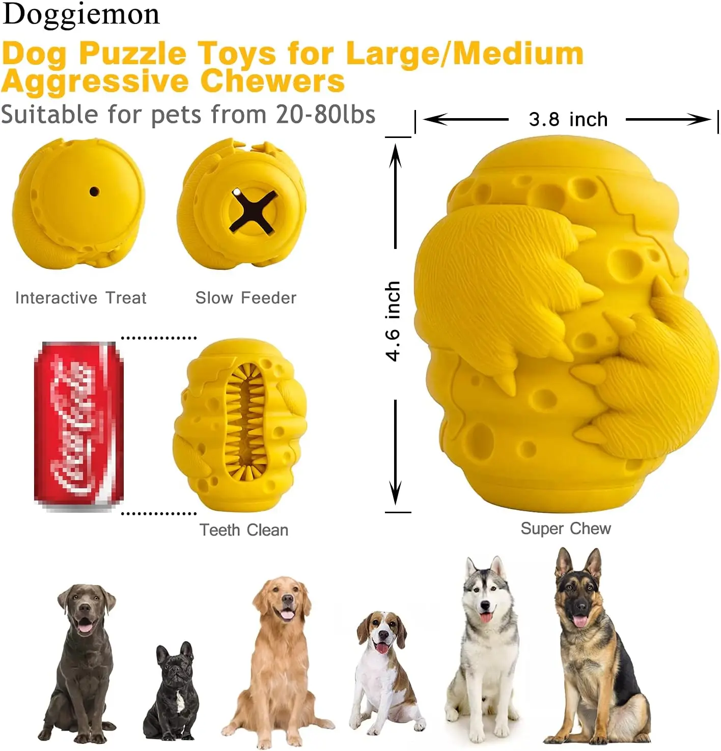 Chew Toys for Aggressive Chewers Large Medium Breeds, Interactive Treat Dispensing Slow Feeder Indestructible   Rubber Teeth Cle