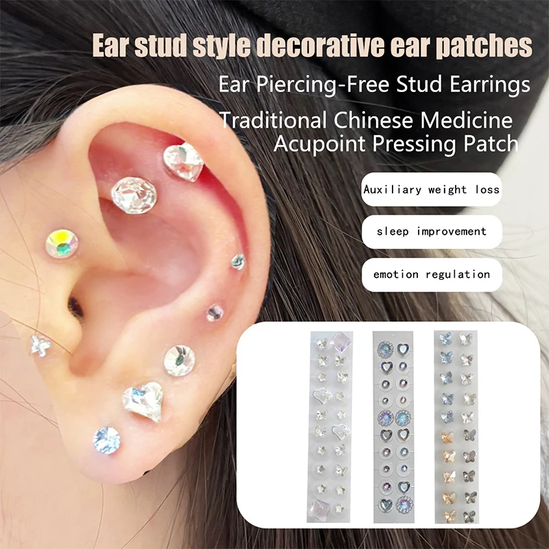 20 Patches Heart Butterfly Bow Rhinestone Ear Point Stickers Ear Pressure Stick Acupuncture Magnetic Beads Auricular Ear Sticker