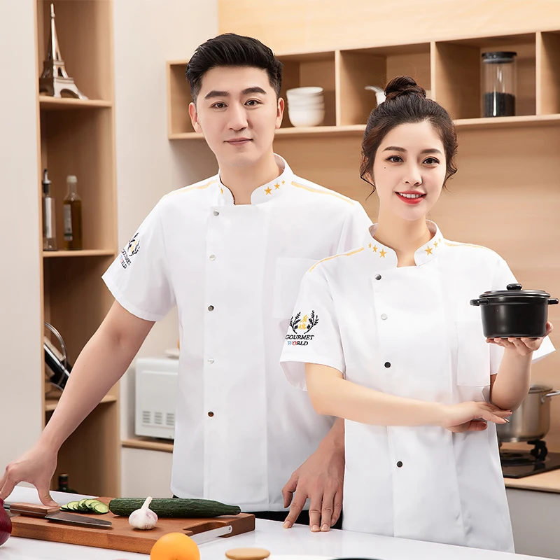 Summer Advanced Chef Overalls Men's Short Sleeve Ice Silk Breathable Thin Restaurant Restaurant Rear Kitchen Dining Clothing Wom