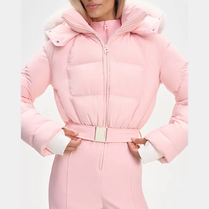 Verdickter einteiliger Skianzug für Damen, Kunstfell, mit Kapuze, Quasten, Mantel, hoher Taillengürtel, Overall, 2022, Winter, winddicht, wasserdicht, Skibekleidung – Detail 17