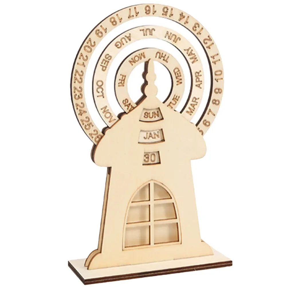

Wooden Perpetual Calendar Ferris Wheel Shaped Desktop Date Tracker with Movable Blocks for Home Office Desk Living Room
