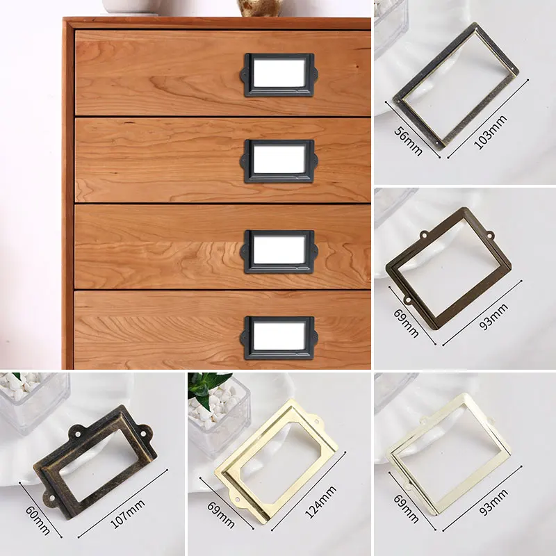 Brass Metal Office Label Pull Frame Drawer Cabinet Card Label Bracket Furniture Hardware Business Card Frame