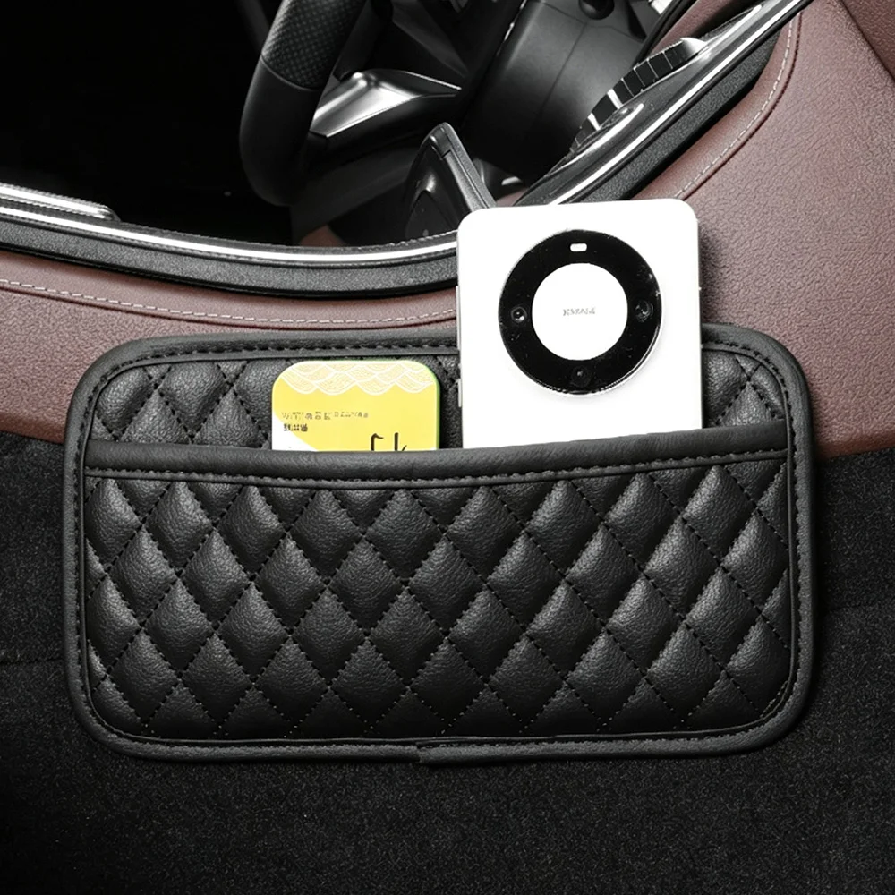 Car Phone Storage Bag, PU Leather Self-Adhesive Car Organizer, Dashboard Storage Box, Seat Gap Holder