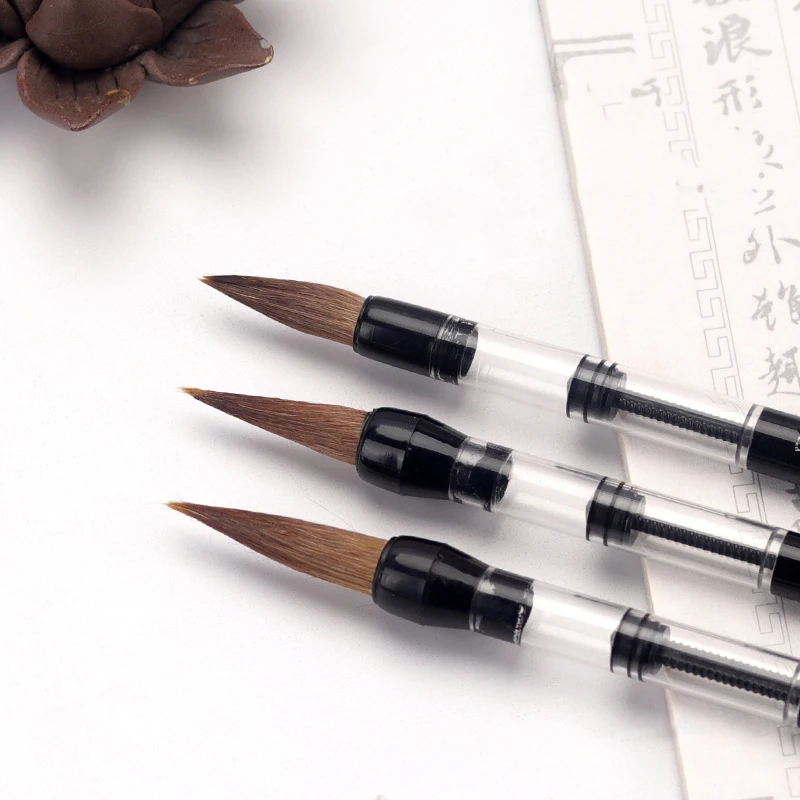 3 Pcs Calligraphy Brush Set Water Storage Paint Brush Pen Automatic Suction Ink Soft Round Point Writing Brush