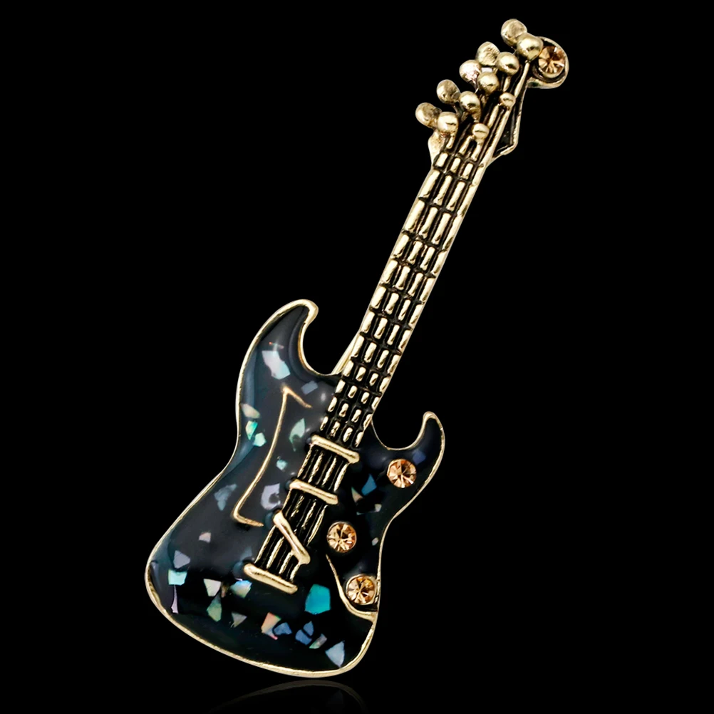

Guitar Brooch Pin Jewelry Novelty Music Instruments Fashion Decorative Rhinestone Crystal Pin For Wedding Party Gift Black