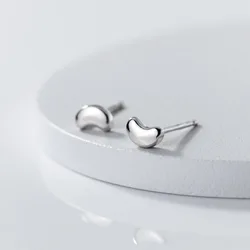 925 Sterling Silver Beans Curved Ear Studs Earrings Simple Style Design and Elegant Ear Jewelry for Women Girl