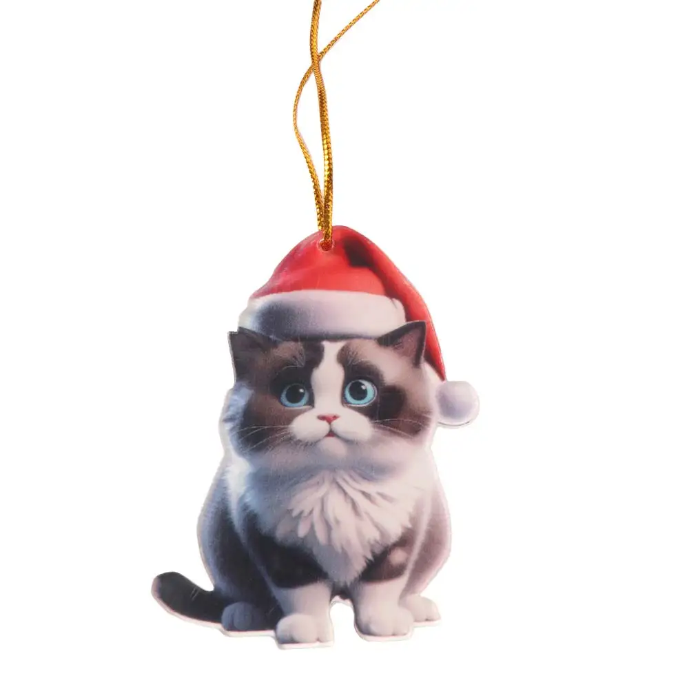 Acrylic Christmas Tree Pendant Hanging Animal 2D Flat Cat Christmas Hanging Cute Cartoon Xmas Tree Ornaments New Year Gift