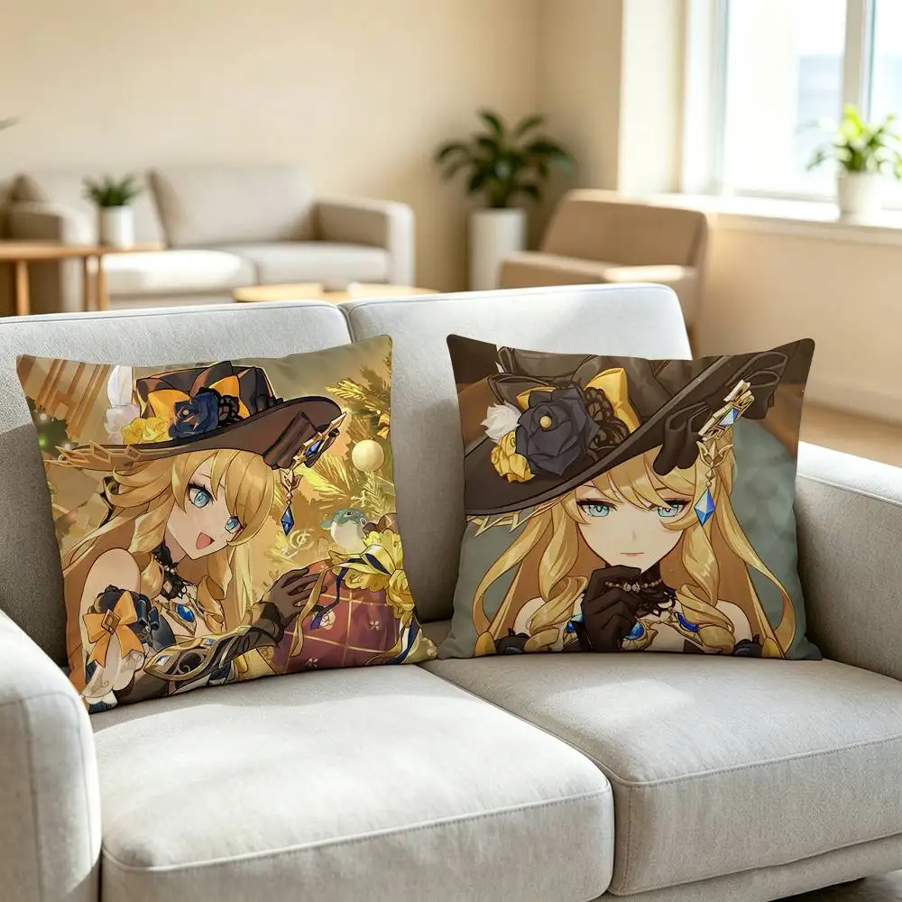 B-Blonde Noble Lady Genshin Impact Navia  Square Double-Sided printed Pillow Case Bedroom Bedside Pillow Sofa Cushion Cover