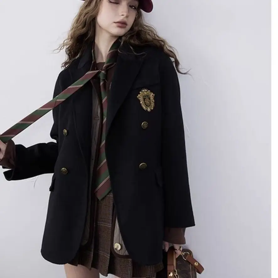 

Retro College Woolen Coat Women'S Winter New Suit Double-Sided Wool Fashionable Short Top