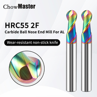 HRC55 Colorful Aluminum Ball Nose Milling Cutter 2 Flutes 50 60 75 100 150mm Tungsten Steel End Mill CNC Machine Tools