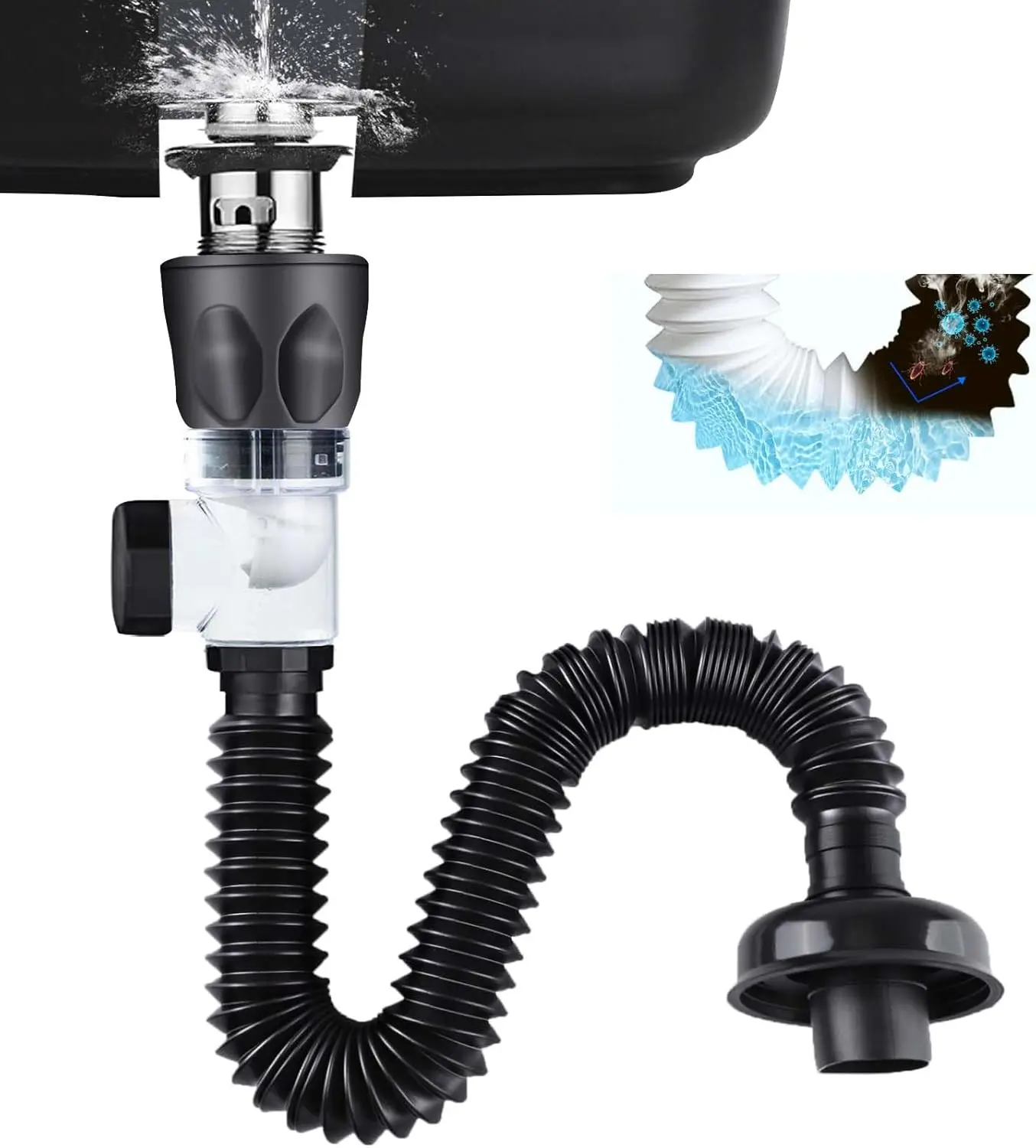 

Выдвижной гибкий сливной патрубок с откидной крышкой и фильтром от запаха для кухонной мойки и ванной комнаты, предотвращающий засоры