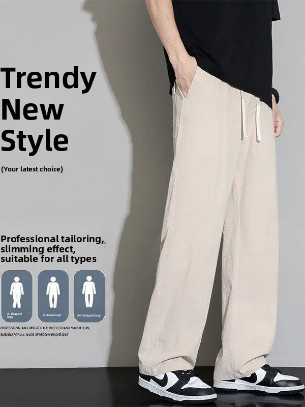 

Summer Thin Cotton Linen Casual Pants Straight Leg Loose Fit Couples Trendy Long Trousers Breathable Youthful Spring Summer