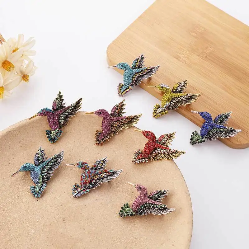 Luxury Hummingbird Brooches For Women Vintage Crystal Fashion Metal Animal Pins