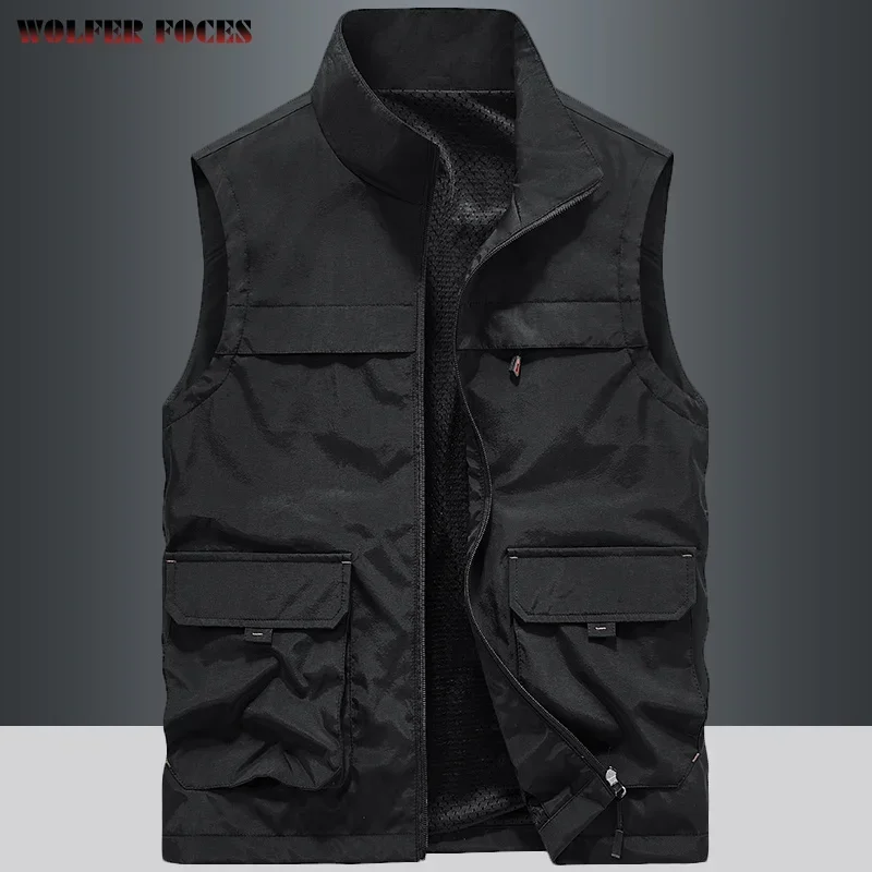 Summer Vest Men Outdoors Gilets Photography Camping Coat Men\'s Vests Man Male Outerwear Tool Luxury Sleeveless Work Zip Jacket