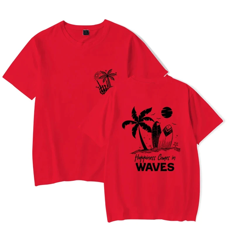 Summer Men T-Shirt Harajuku Happiness Comes in Waves Graphic T Shirts Short Sleeve Clothes Travel Women Men Tee Tops Fashion Tee