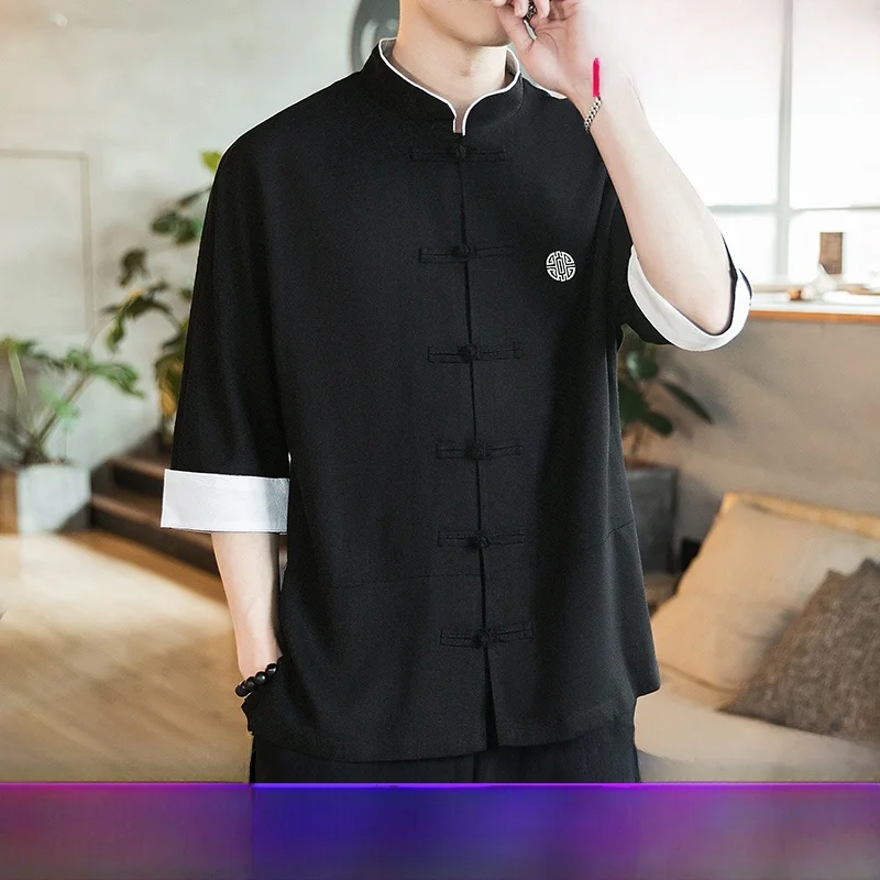 

Весенняя льняная рабочая одежда ручной работы для мужчин: даосская роба, одежда мастера для чайной церемонии, свободный крой, вышивка, модный городской стиль