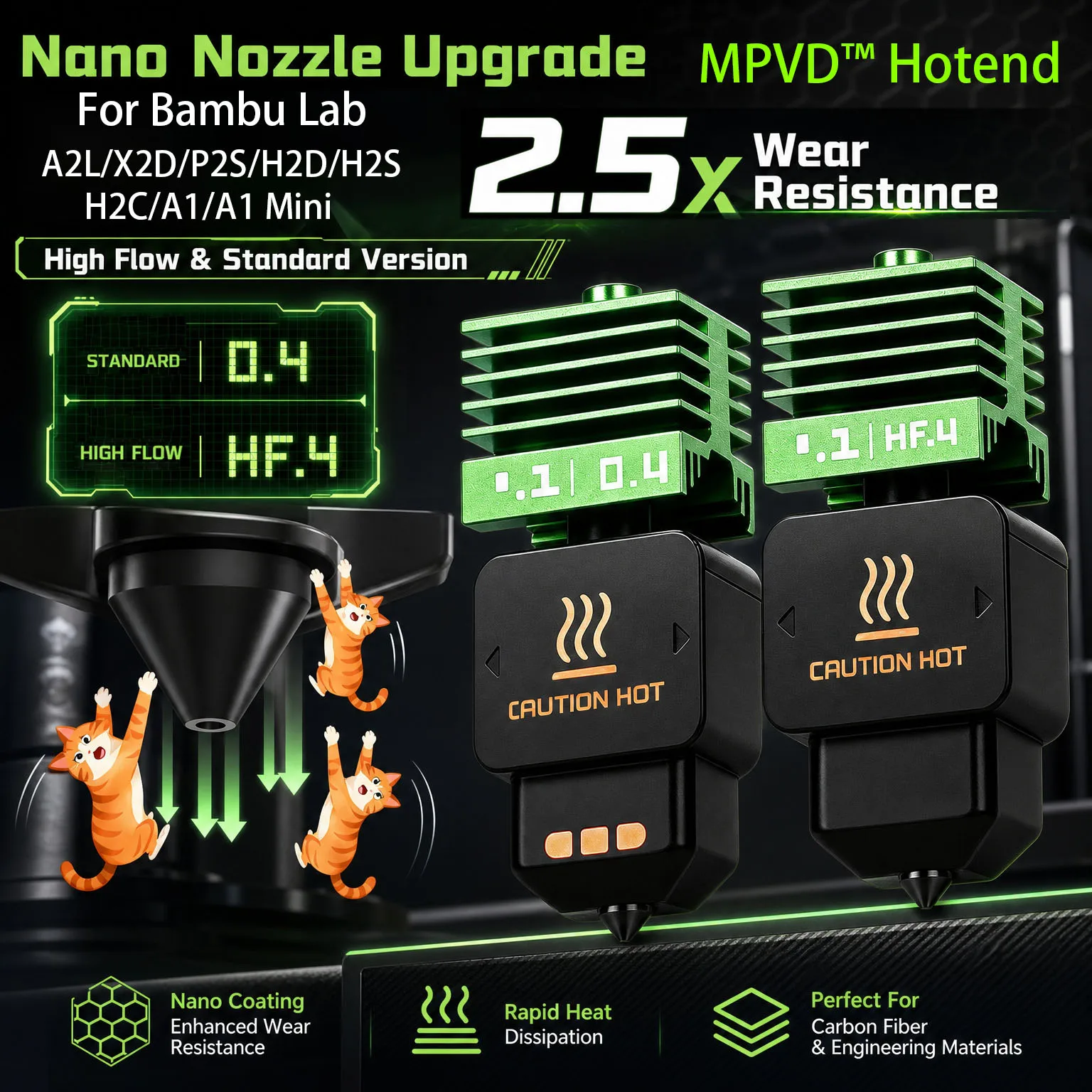 MPVD ™   Hotend do Bambu Lab A1 X2D, hotend A2L, hotend A1 H2C, P2S, H2D, H2S, ulepszona dysza, antyadhezyjny filament, wysoka twardość, trwały. — zdjęcie produktu 2