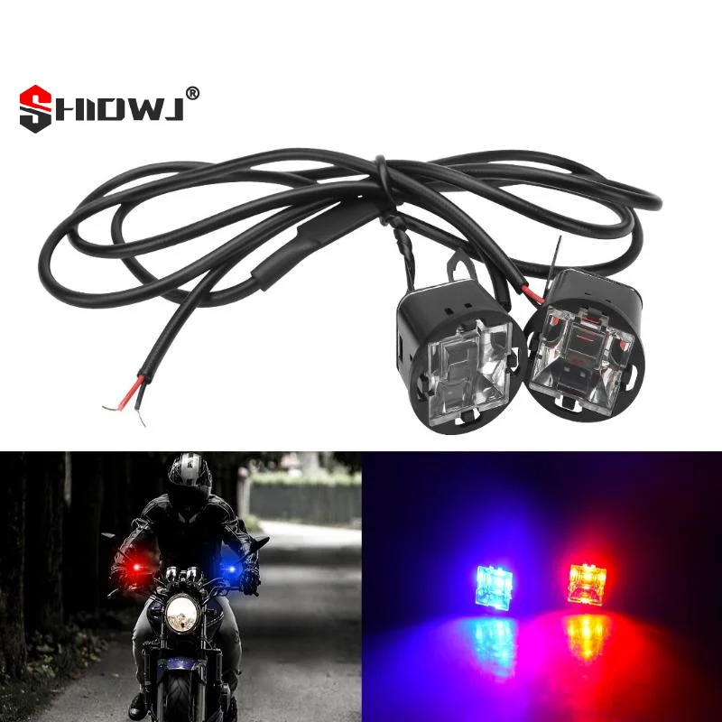 2Pcs Duol Color LED Spotlight Motorcycle LED Mirror Light  Warning Flashing Light Running Light For UTV ATV Red Blue 12V