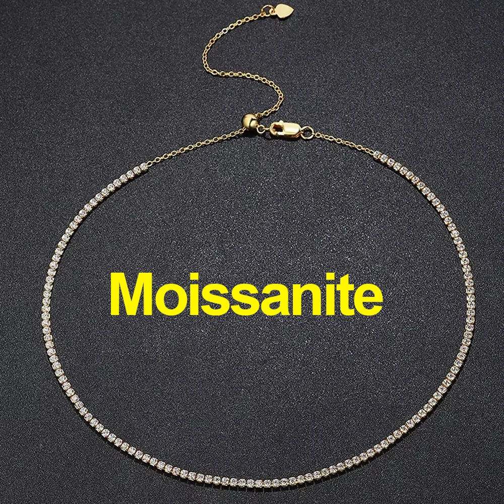 ROBUKF 2mm Moissanit Tennis Halskette für Frauen S925 Silber vergoldet 18K Gold Funkelnde Strass Halsband Kette Hochzeit Schmuck verstellbar 5