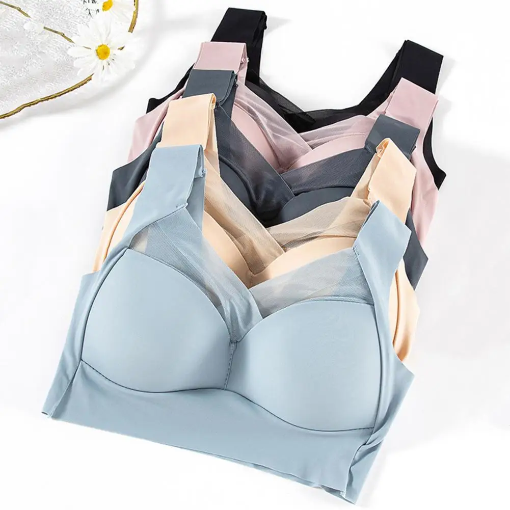 

Sports Bra Women Wide Elastic Shoulder Straps Push Up Breast Support Anti-snagging Thin Soft Breathable Padded Wireless Bra