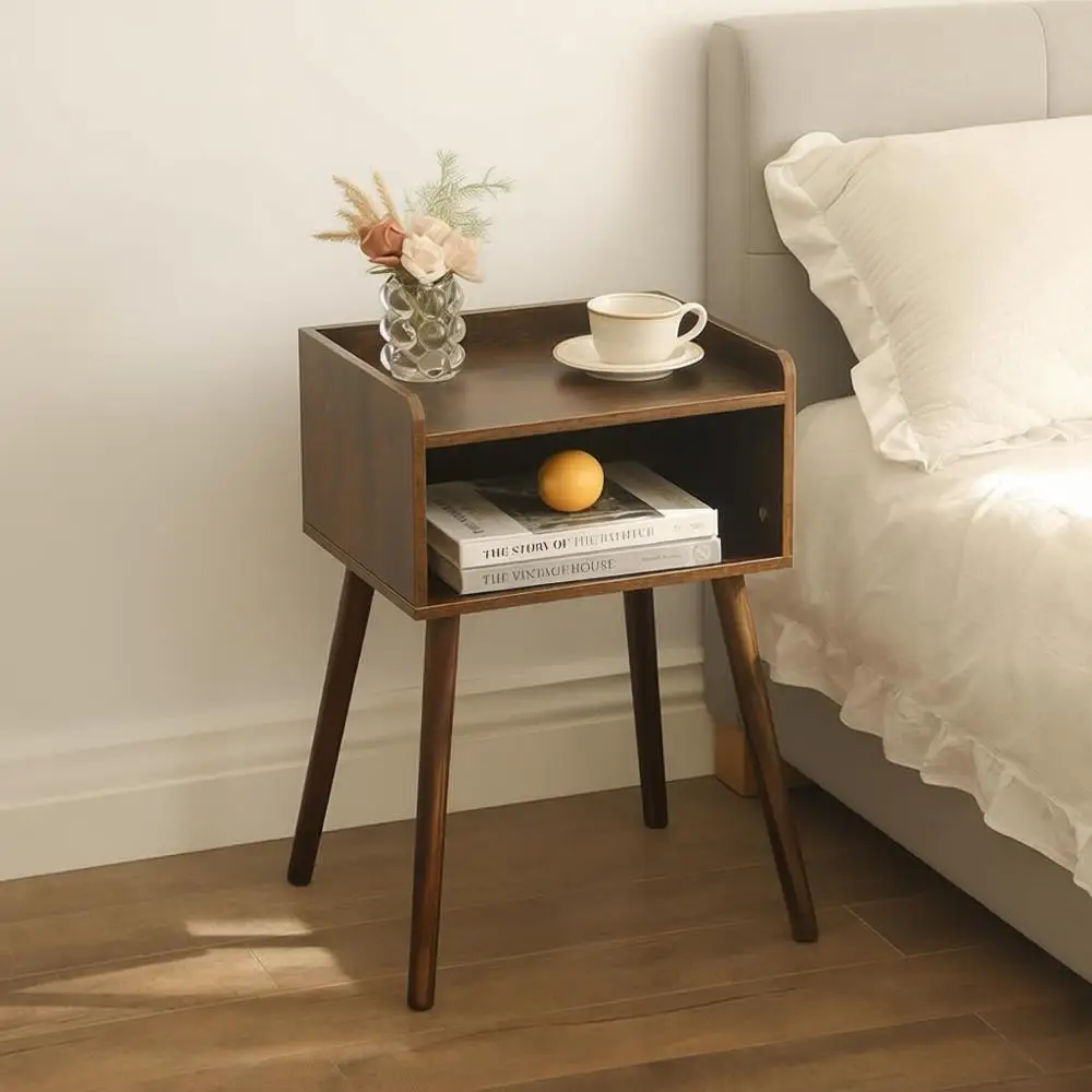 

Nightstand Century Side Table Bedroom with Storage, Small End Table with Solid Wood Legs for Living Room, Small Spaces (Rustic B