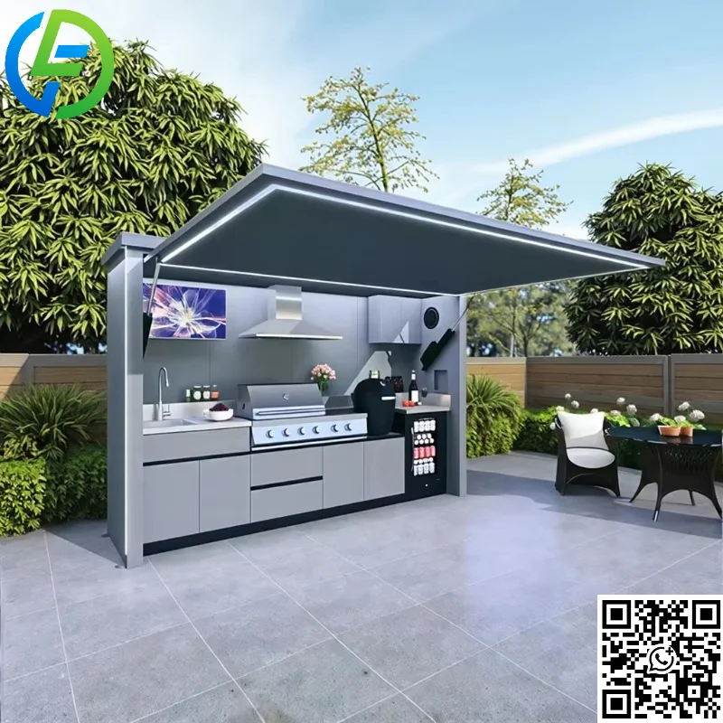 Customized Hot Selling Multi-Functional Outdoor Mobile Kitchen Movable Kitchen Easy Install With Combined Sink and Fridge