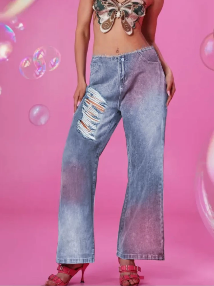 

Harajuku Embroidered Retro Jeans Casual Versatile Y2k Women's Pants Low Waist Straight Leg Wide Leg Pants Street Style