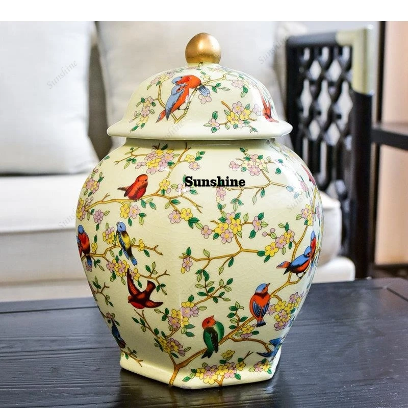 Floral Pattern Painted Porcelain Storage Jar Ceramic Ginger Tea Canister Desk Decoration Jewelry Box Cosmetic Containers