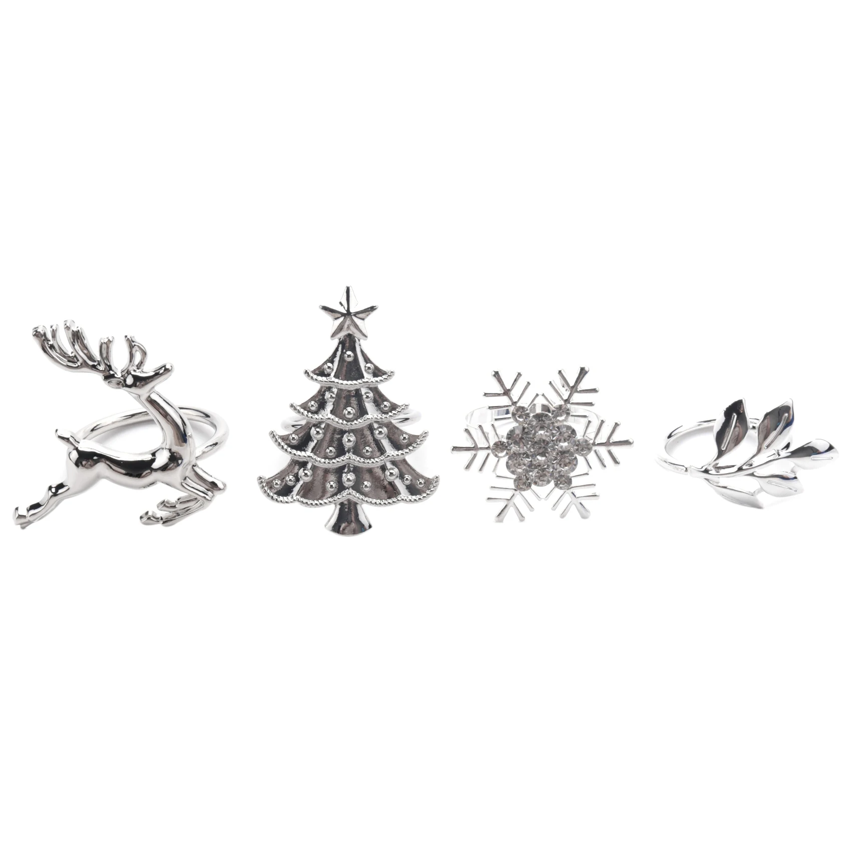 16Pcs Silver Christmas Napkin Rings Snowflake Napkin Rings Decor Christmas Deer Napkin Holders Leaves Table Rings Decor