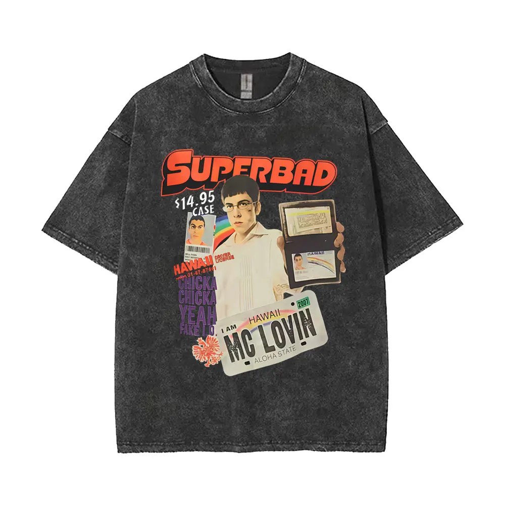Funny Comedy Movie Superded Mclovin Washed Vintage T-shirt Men Women Casual Retro Humor T Shirt Men's Fashion Oversized T-shirts