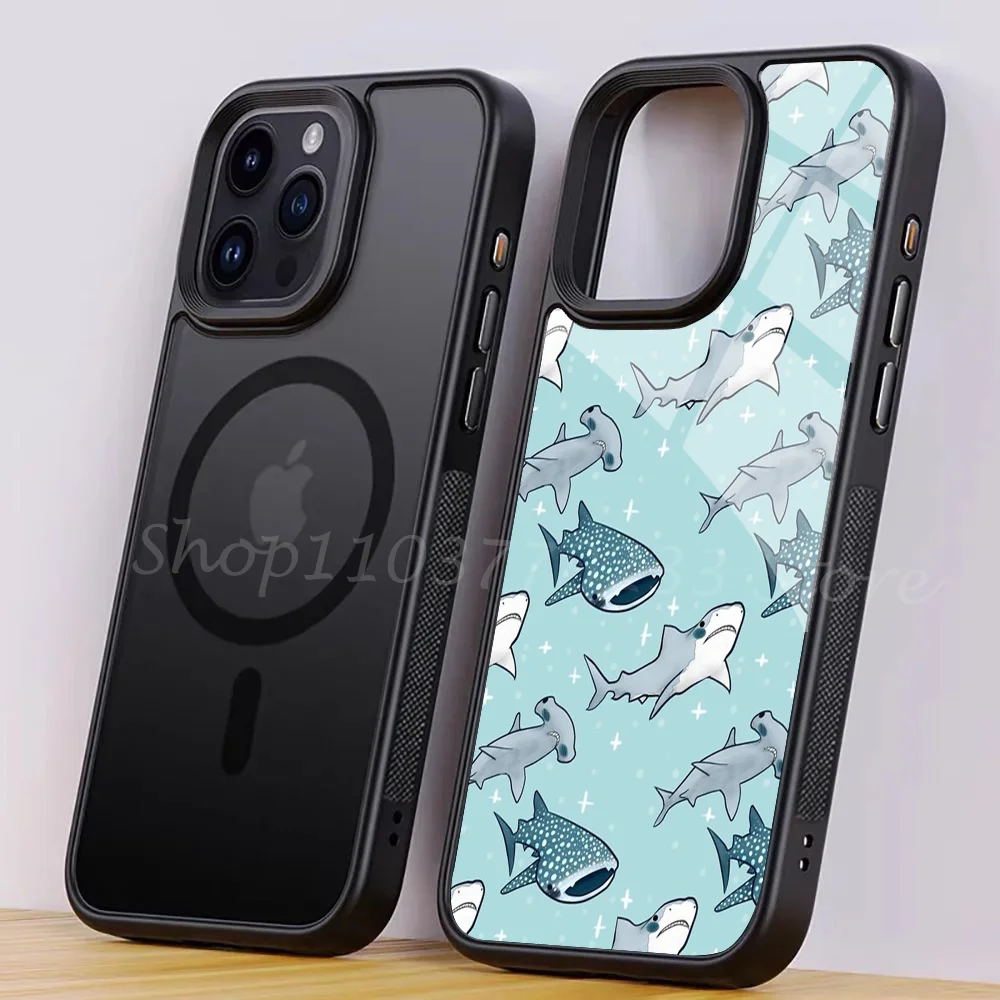 

Shark Pattern Phone Case For IPhone 15 14 13 Pro Max 11 Mini Alex Mirror For Magsafe Wireless Charging Cover