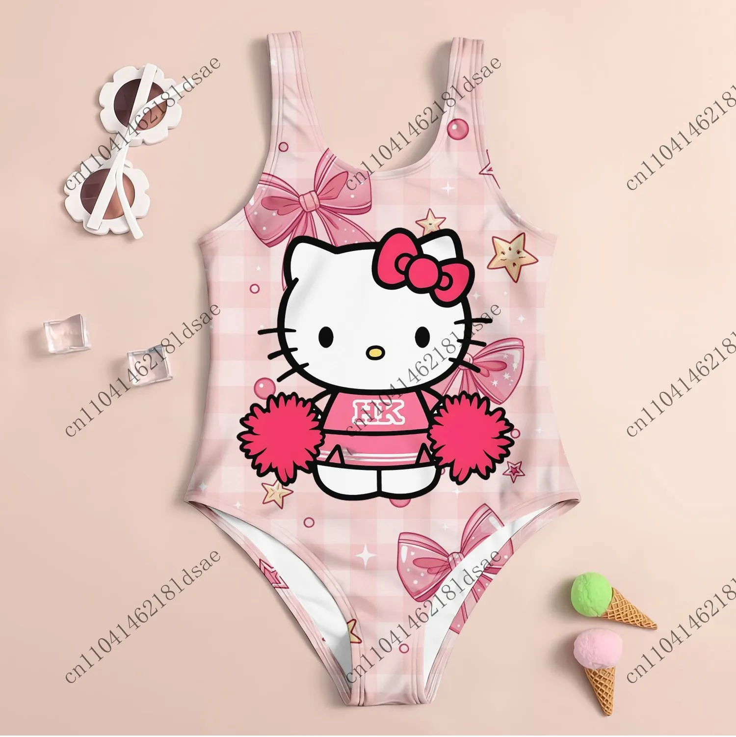

3D printed swimsuit HelloKitty swim seaside beach sports outdoor home polyester fiber Breathable adult and children women cute