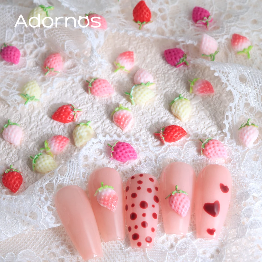 30pcs Mini Cartoon Strawberry Nail Art Accessories Flatback Strawberry Figurines With Seed Detailing Summer DIY Nails Decoration