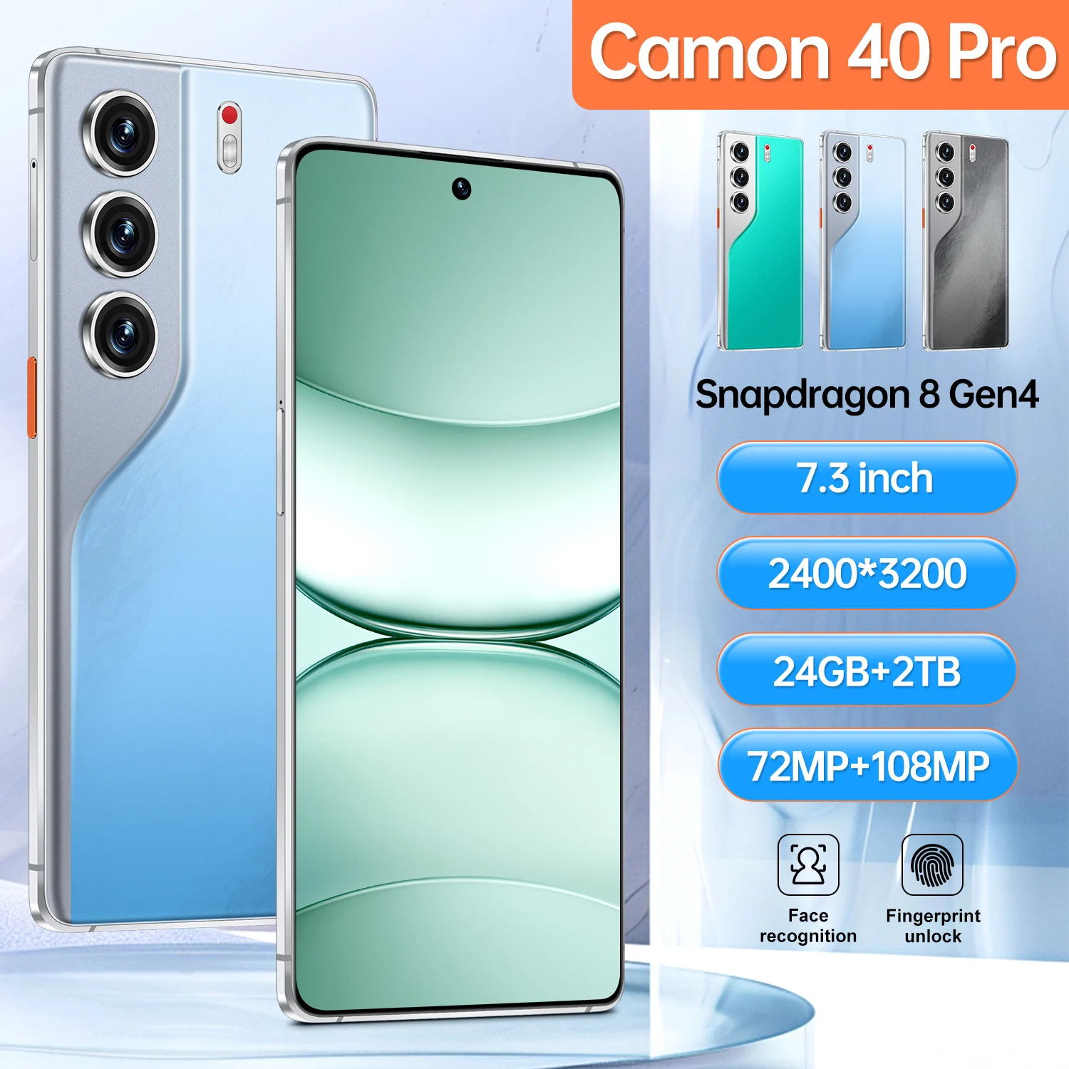 yZ[z2025N IWi^ubg Camon 40 Pro 7.3C` HD 4K Android 15 22GB+2TB 7800mAhobe[ 4G 5G fASIMJ[h WiFi GPS GoogleΉ