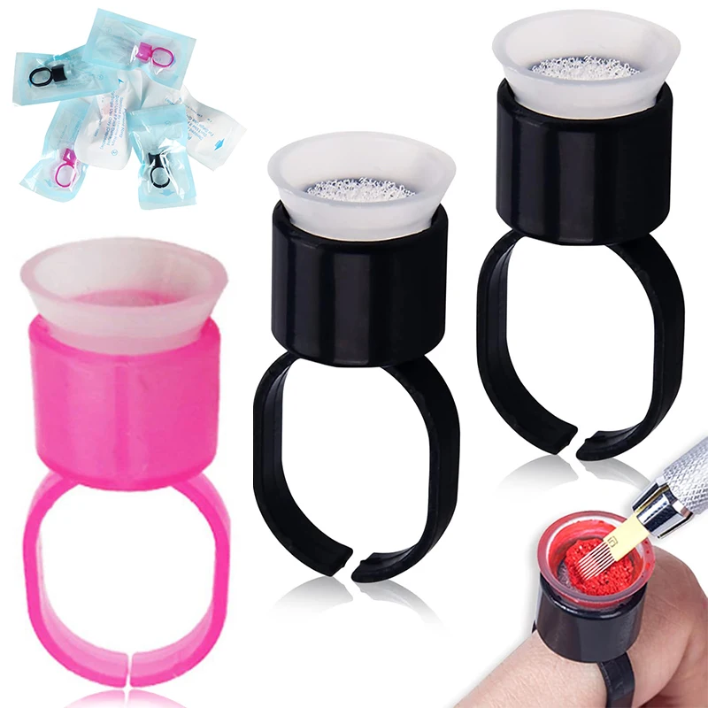 50/100pcs Tattoo Ink Ring Cups with Sponge for Microblading Pigment Glue Rings PMU Eyelash Extensions Permanent Makeup Tool