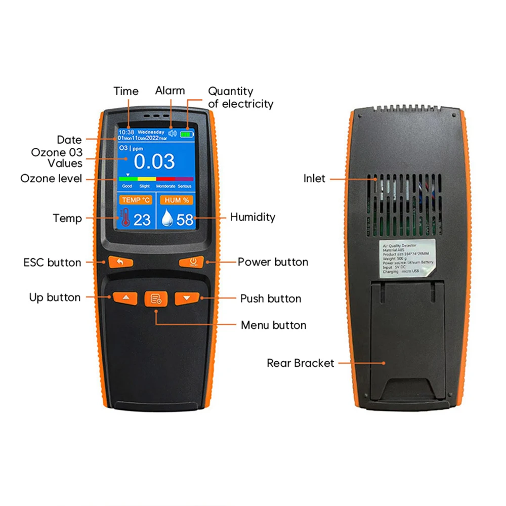 Ozone Quality Detector LCD Display Temperature and Humidity Sensor Tester,Home Gas Monitor High Sensitive Accurate Measurement