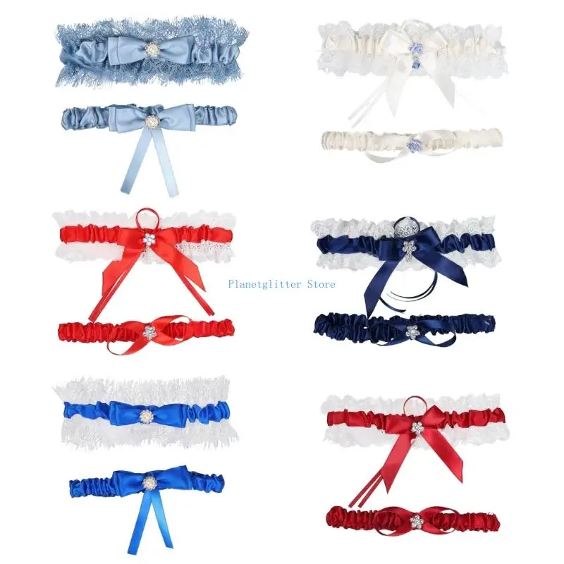 652B Lace Thigh Chain Gothic Bows Rose Leg Garter for Trendy Female Fashion Crystal Leg Strap with Bows Rose for Themed Party