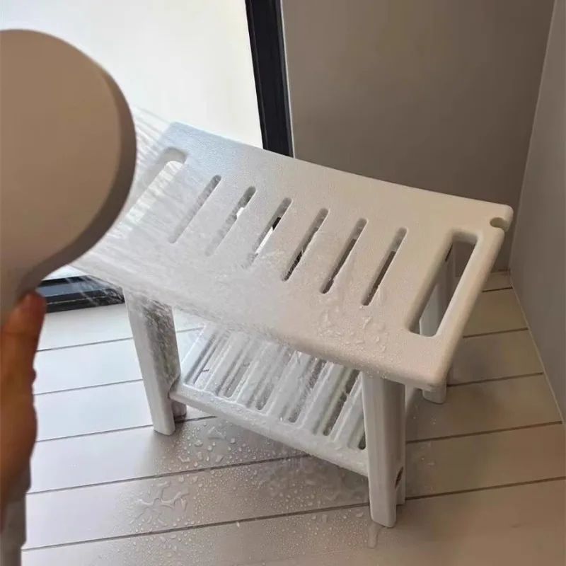 Non-Slip Shower Stool, Mold-Resistant Storage Seat, Double-Decker Bath Bench with Organizer, Mobile Entryway Changing Bench